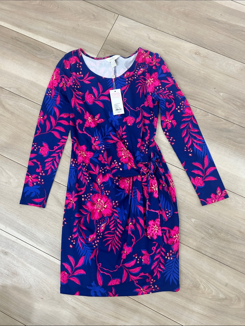 Lilly Pulitzer Navy & Hot Pink Floral Long-Sleeve Wrap Dress